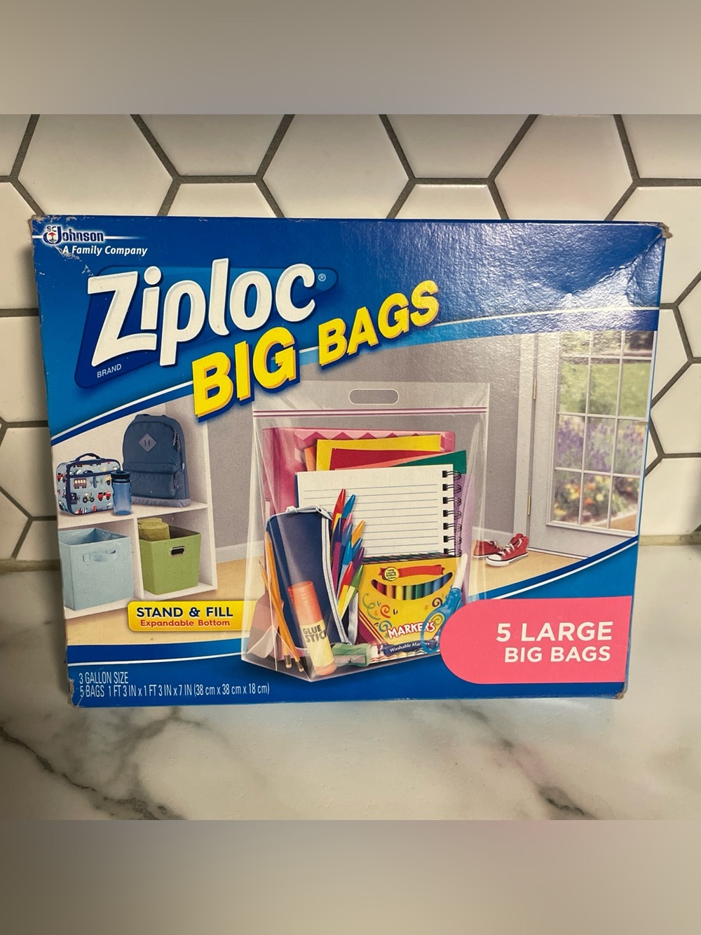Ziploc Big Bags 5 Large Clear 3 gallon Storage Bags - 15” x 15”